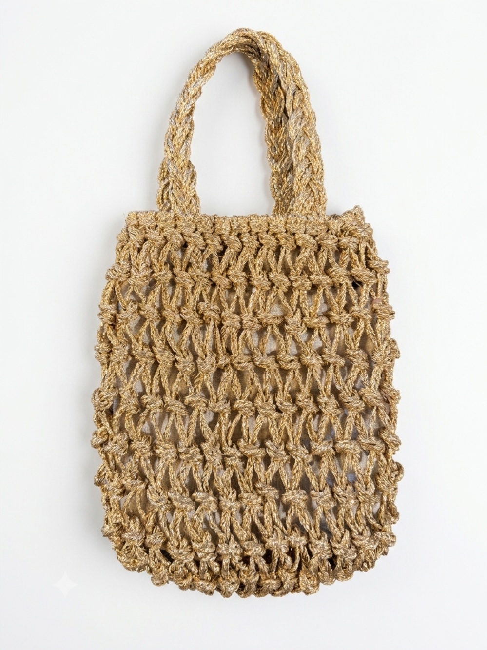 NWOT Sfera Gold Metallic Macrame Crochet Mini Tote — Bought in Madrid